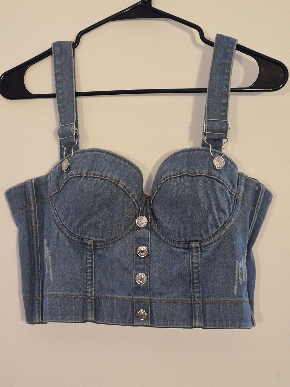 Denim Bustier Crop Top with Adjustable Straps - Blue